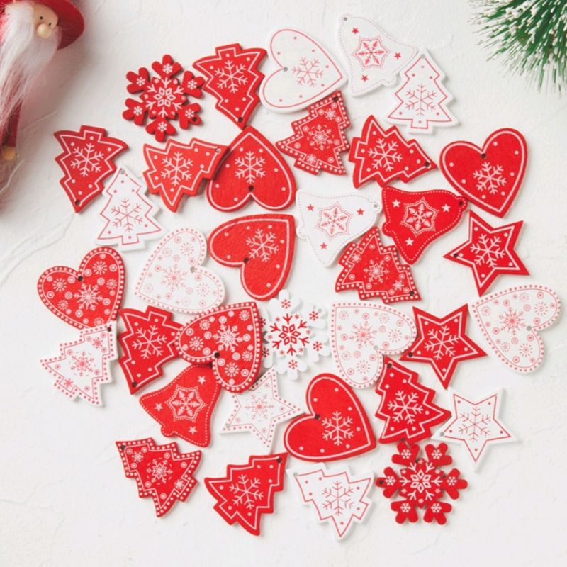 Đồ trang trí gỗ treo trang trí cây thông Noel - Chuông, ngôi sao, trái tim Giáng Sinh