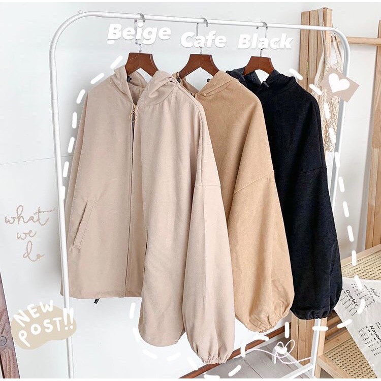 Áo Khoác Nhung Lì Tăm Tay Bồng Khoá Tròn, Áo Khoác Ulzzang Nhung Tăm Form Rộng