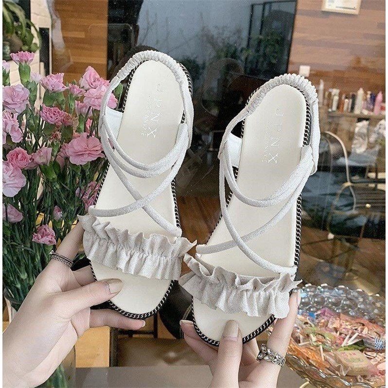 Giày sandal đế bằng thời trang mùa hè cho bé gái 10-15 tuổi 2021