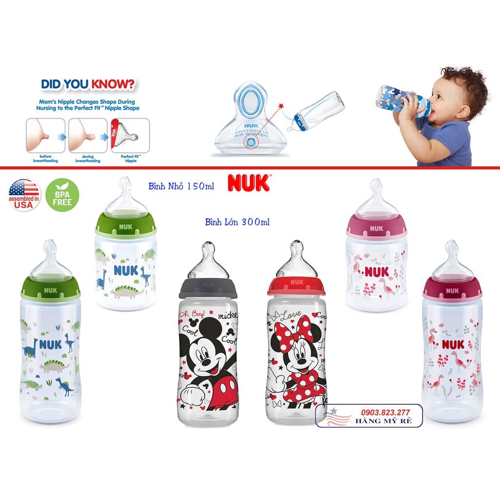 Bình Sữa Cổ Rộng Nuk (Hàng Mỹ xách tay)