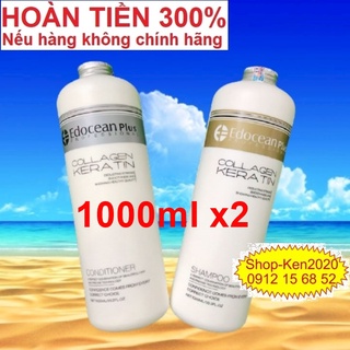 Cặp dầu gội xả Edocean Collagen Keratin Plus 1000ml x2 phục hồi kích thích mọc tóc