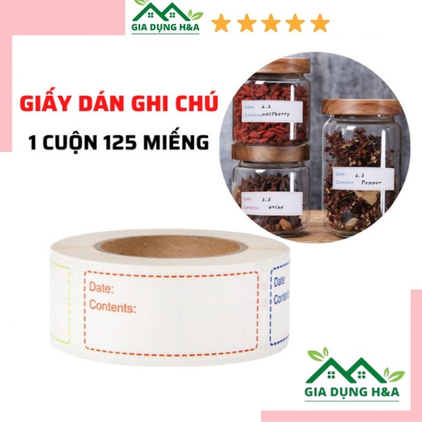 Cuộn giấy note ghi nhớ tên và hạn sử dụng thực phẩm, giấy ghi nhớ cuộn 125 miếng hữu dụng dành cho các bậc nội trợ