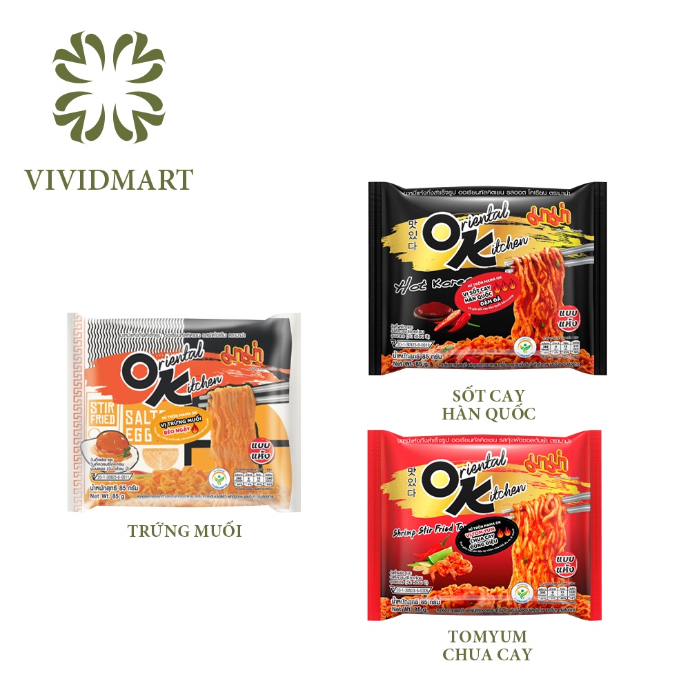 MÌ TRỘN MAMA OK ĐỦ VỊ: TRỨNG MUỐI, TOMYUM CHUA CAY, SỐT CAY HÀN QUỐC - GÓI 85G - MA MA