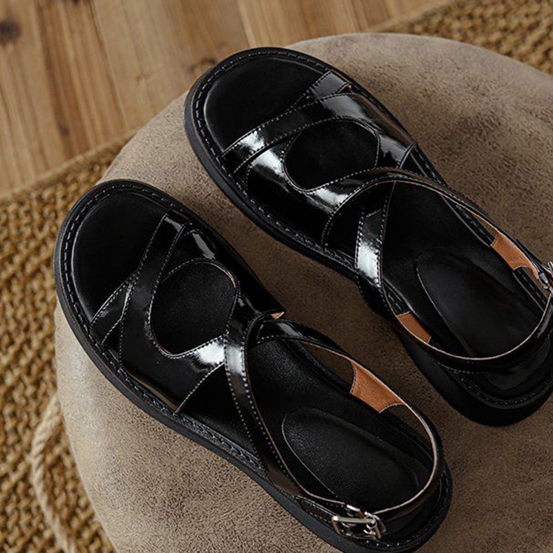 IELGY Xăng đan Đế Xuồng Quai Chéo Đơn Giản Thời Trang Cho Nữ