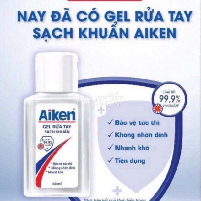 Gel rửa tay khô Aiken 60ml