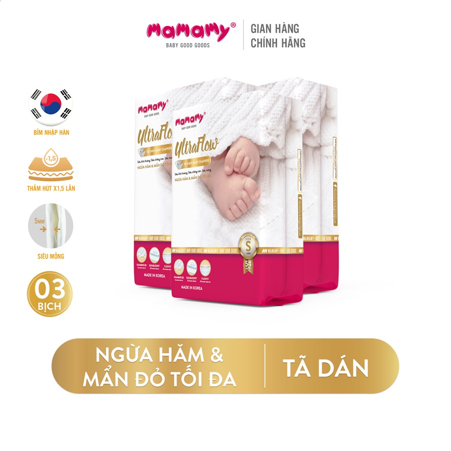 Combo 3 Tã dán ngừa hăm và mẩn đỏ tối đa Mamamy Nhập khẩu Hàn Quốc siêu mỏng, siêu thấm size S54/M46/L42/XL48