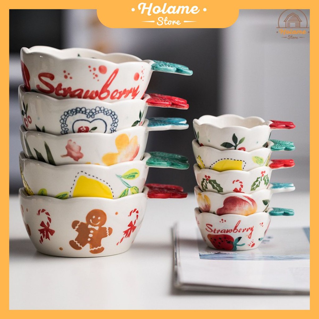 Chén ăn dặm cho bé có tay cầm , bát hình hoa Holame