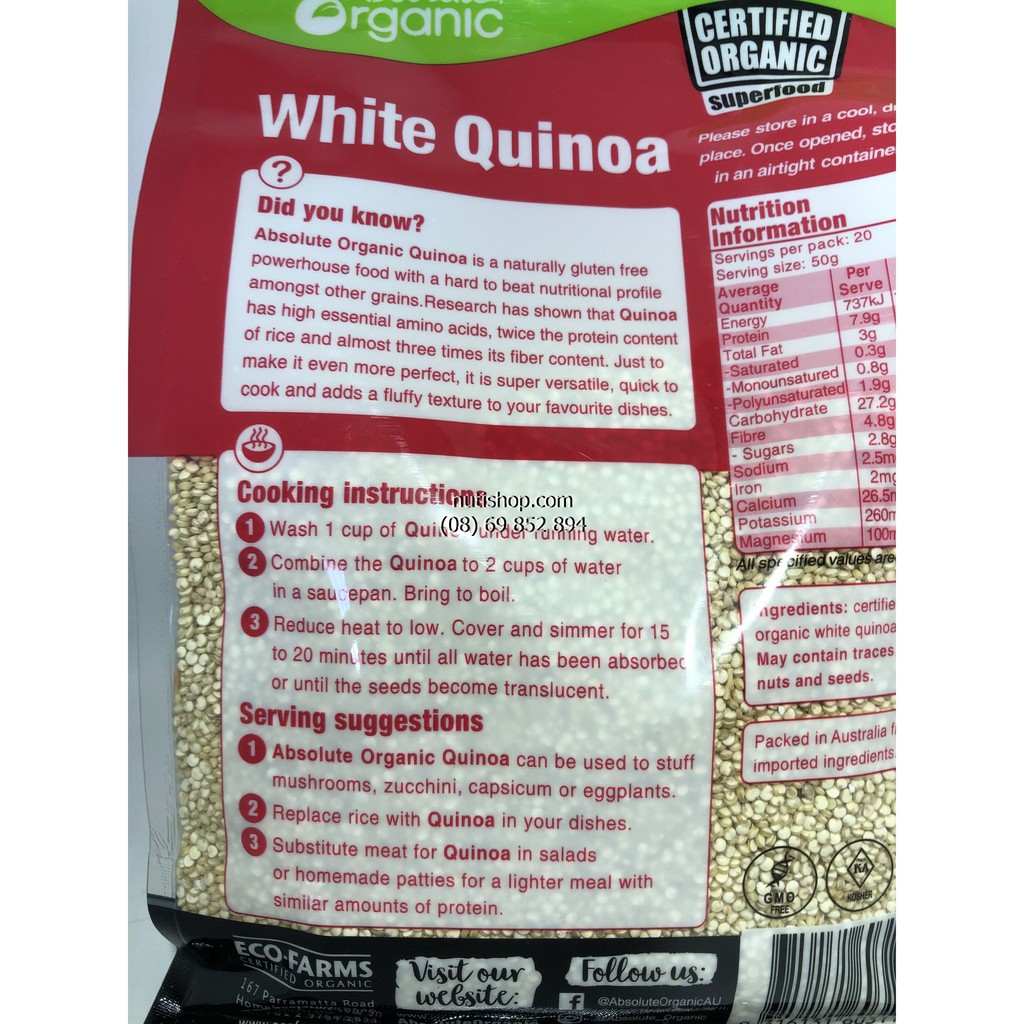 Hạt Quinoa (Diêm mạch) Absolute Organic 1KG