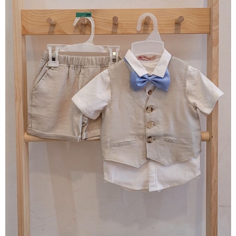Nơ cà vạt bé trai phối bộ vest gile yếm công tử đầy tháng thôi nôi dự tiệc