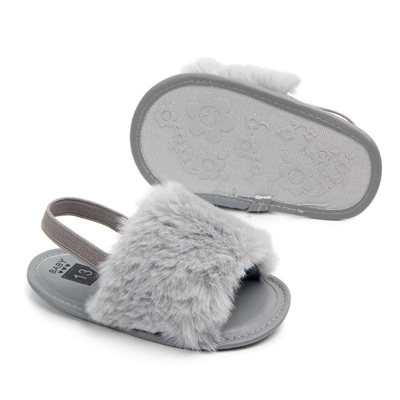 Giày sandal quai ngang phối lông xù dễ thương dành cho bé gái