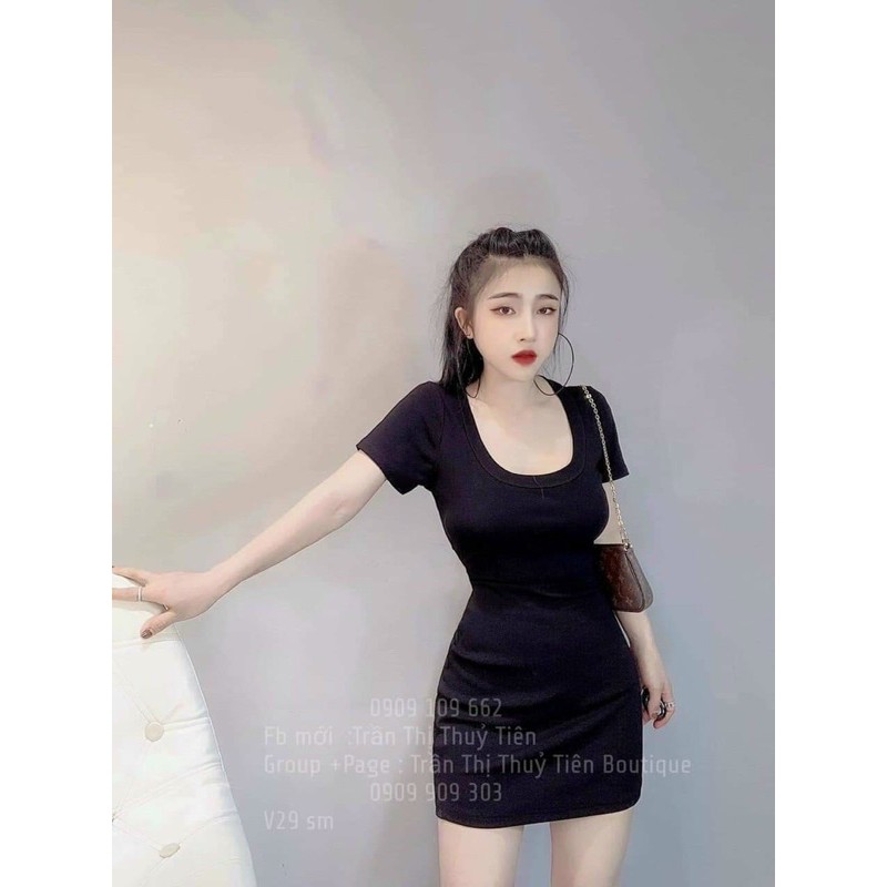 ✨ Đầm Thun Body Tay Ngắn Cổ Vuông Cơ Bản ✨