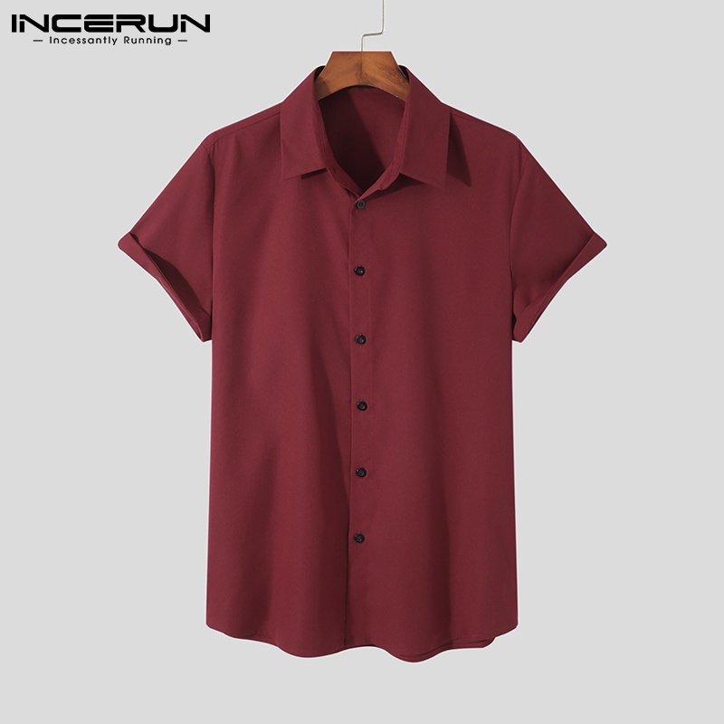 Áo sơ mi INCERUN tay ngắn màu trơn tùy chọn thiết kế đơn giản thời trang cho nam