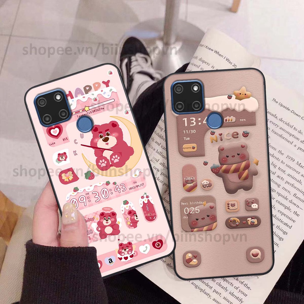 Ốp Realme C12 / C15 in 3D icon gấu nổi siêu xinh, siêu đáng yêu, cá tính phong cách