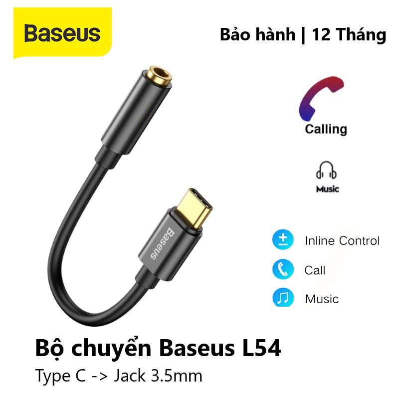 Jack chuyển đổi tai nghe l54 cho điện thoại android samsung xiaomi oppo từ chân type-c sang cổng 3.5mm chính hãng baseus