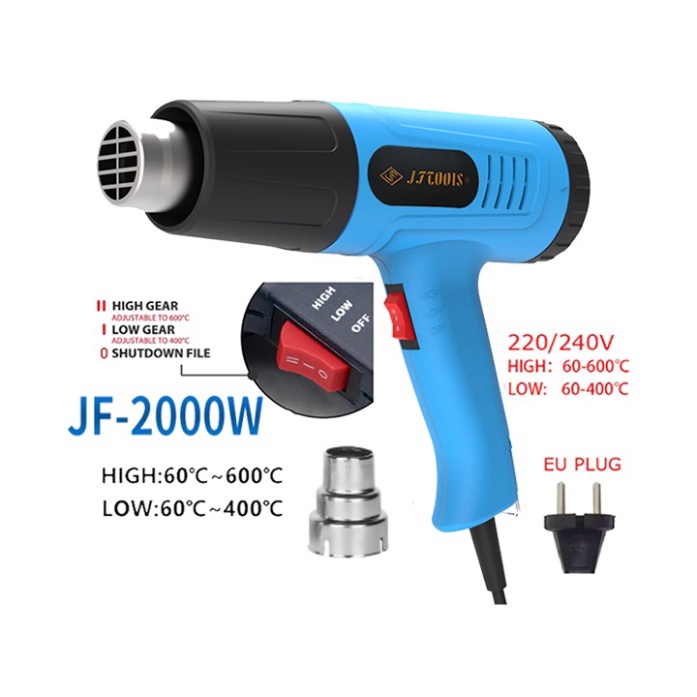 Máy khò hơi nóng 2000W JFTOOIS - Máy khò nhiệt màng co bọc giỏ quà, dán decal