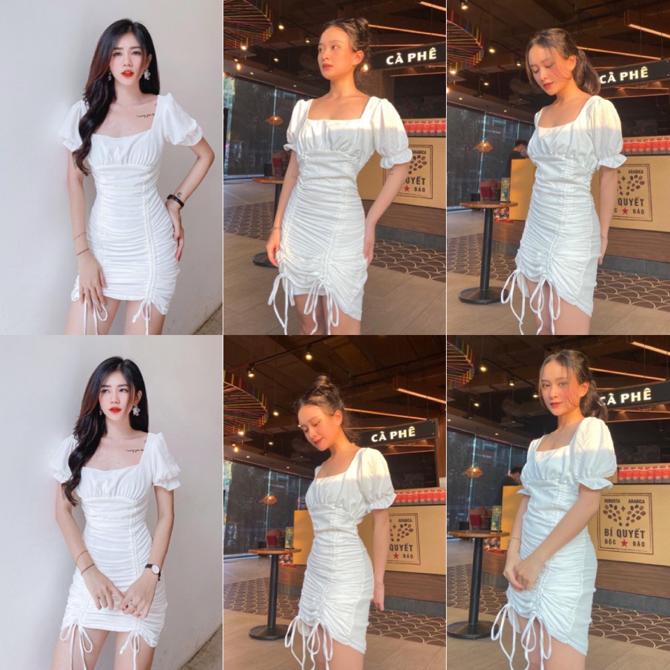 Đầm Trắng Arina Dress chất vải đũi - váy thiết kế rút dây búp tay phồng from chuẩn | BigBuy360 - bigbuy360.vn