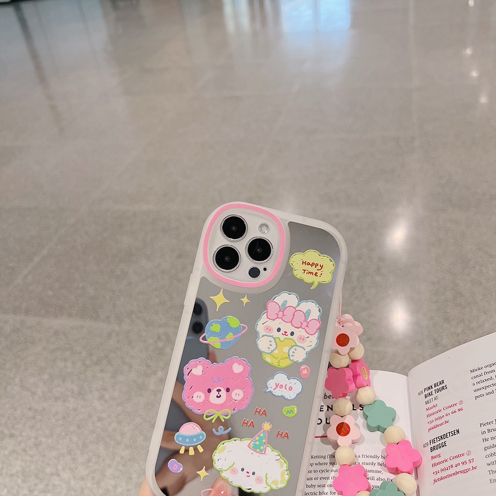 Ốp Điện Thoại Tráng Gương Hình Thỏ Dễ Thương Kèm Dây Đeo Cho Iphone 11 8 7 Plus SE2 XS XR 12 13 Mini PRO MAX