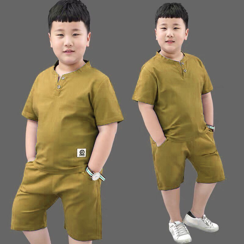 Set đồ mùa hè bé trai H2 màu vàng, chất liệu cotton, phong cách hiphop cực chất