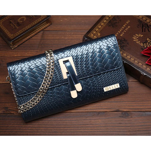 [Mã FAMALLT5 giảm 15% đơn 150k] Túi clutch nữ cao cấp da thật ELLY- EC3 xanh