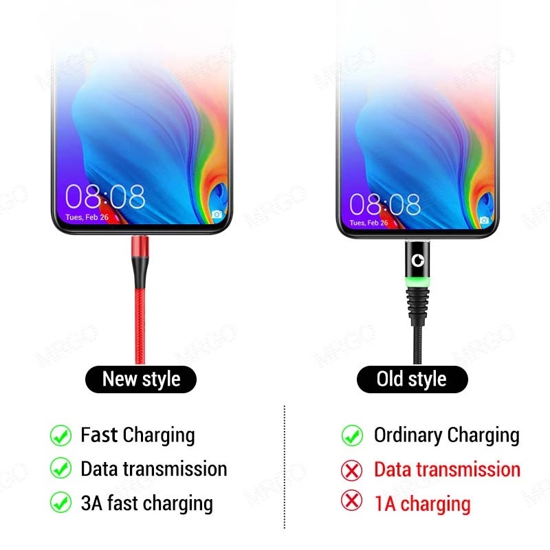 Dây Cáp Sạc Nam Châm 3 Trong 1 Micro Usb / Type-C Có Đèn Led Cho Iphone