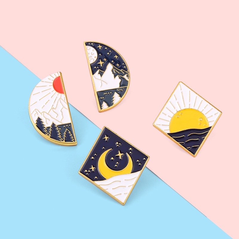 Ghim Cài Áo Tráng Men Họa Tiết Hoạt Hình Mặt Trăng Ngôi Sao Khu Rừng Hồ Nước Cho Nữ