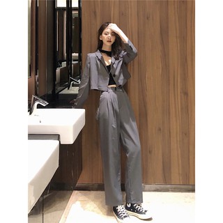 (Sẵn Xám)2W90.SBL.Ảnh thật 3 hình cuối-Set áo blazer mỏng mùa thu kèm quần Âu Ulzzang
