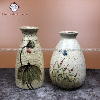 Bình cắm hoa vẽ họa tiết sen men trắng đốm - Gốm sứ Bạch Dương