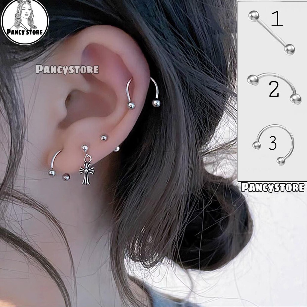 khuyên tai dáng tròn nam nữ titan basic không gỉ