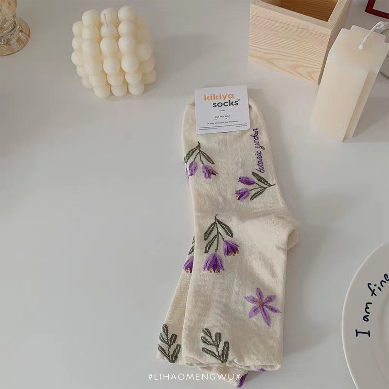 Vớ Ống Trung Họa Tiết Hoa Phong Cách Retro Nhật Bản Ngọt Ngào Cho Nữ