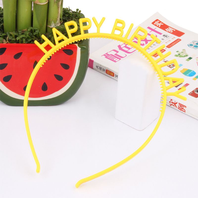 Băng Đô Cài Tóc Bằng Nhựa Chống Trượt Màu Kẹo Khắc Chữ Happy Birthday Dễ Thương Cho Bé Gái