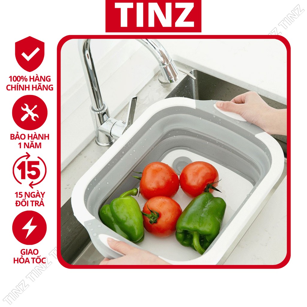 Chậu rửa rau củ quả gấp gọn, thớt nhựa vuông đa năng TINZ|Mã GD062