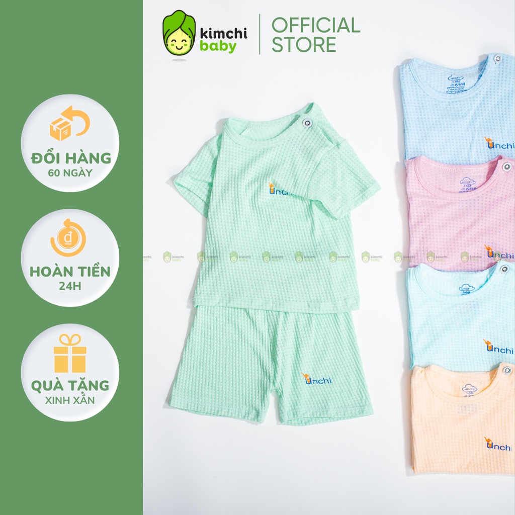 Bộ Sơ Sinh Bé Gái, Bé Trai UNCHI Vải Petit Thun Lạnh Ô Vuông In Ngực, Bộ Đồ Cho Bé Mặc Hè Thoáng Mát UN2209