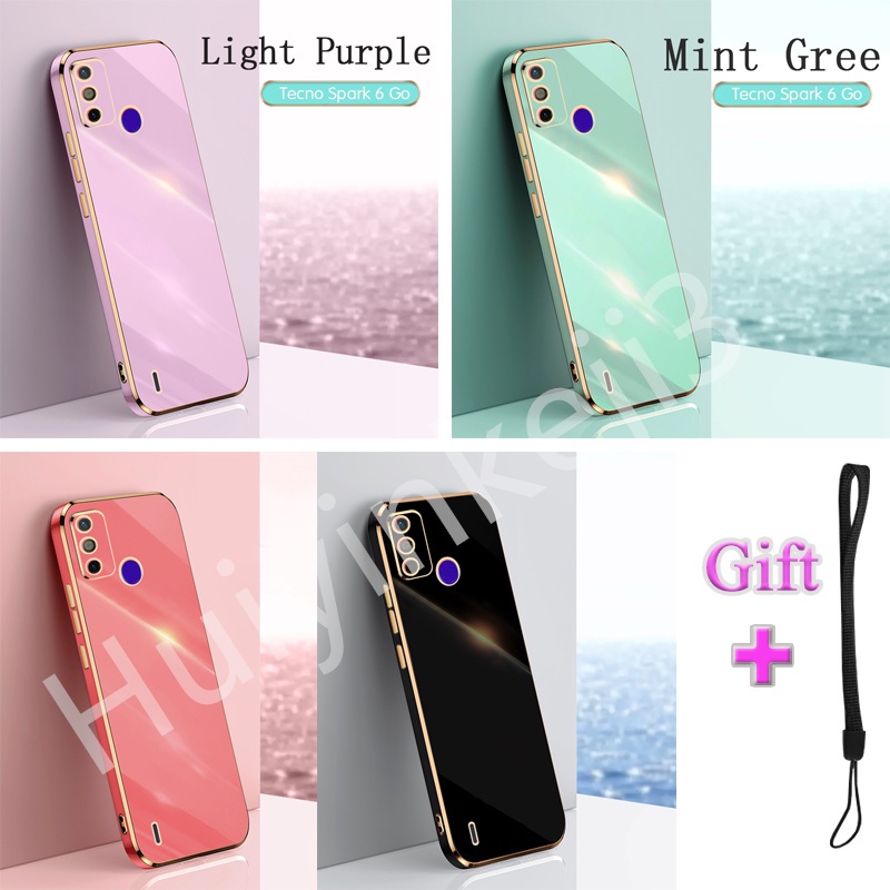 Ốp Lưng Mạ Điện Viền Vàng Cho Tecno Spark 6 Go Traight edge
