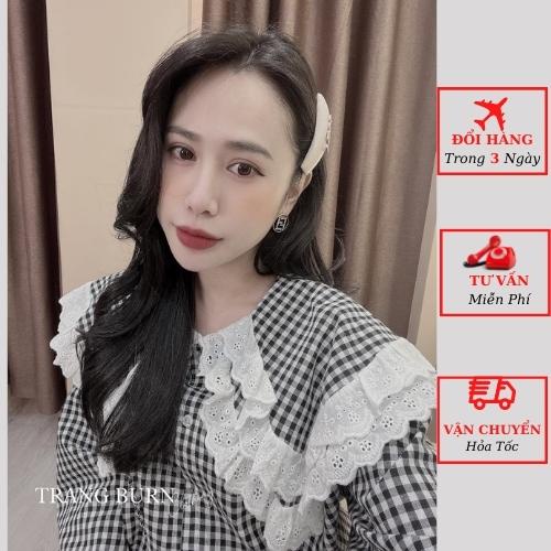 Áo sơ mi babydoll kẻ caro viền bèo cổ sen tiểu thư bánh bèo ulzzang Hàn Quốc