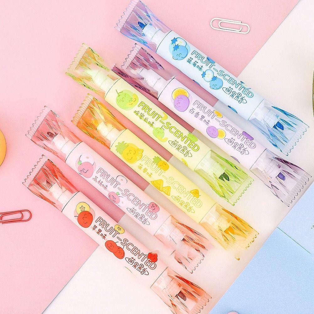 Set 6 Bút Bắt Sáng PISTA Hai Đầu Họa Tiết Trái Cây Graffiti