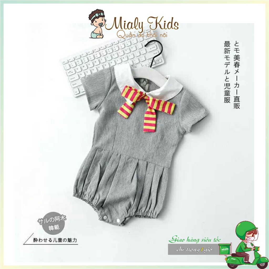 Bodysuit (7-9kg) cổ sen màu xám quần phồng nơ màu sắc rực rỡ kiểu Hàn Quốc cho bé gái
