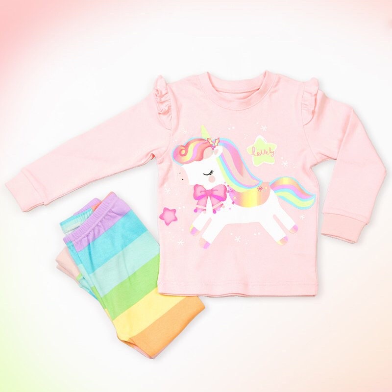 Đồ bộ quần áo dài tay bé gái dáng ôm thun cotton mẫu Ngựa Pony năm 2022 rất xinh của hãng Unifriend Hàn Quốc mã UND02