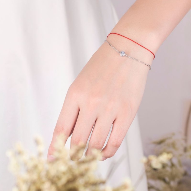 Vòng tay hai lớp đính đá kim cương giả màu đỏ may mắn thời gian đơn giản