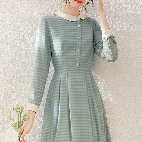 Đầm công sở, váy công sở JANDRESS  kẻ xanh cổ lệch cách điệu, kiểu dáng hàn quốc siêu xinh  V103