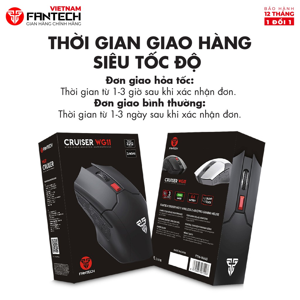 Chuột Gaming Không Dây Fantech WG11 CRUISER 2400DPI PIXART 3212 6 Phím Macro Dùng Pin AA