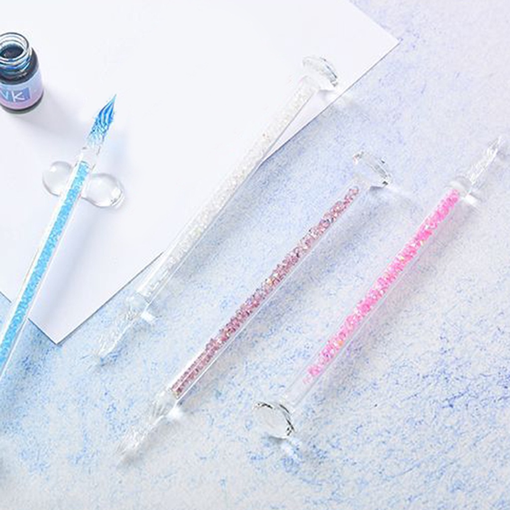 Bộ bút chấm mực bằng chất liệu thủy tinh pha lê thiết kế ngòi ren thấm mực hiệu quả cao dùng để viết thư pháp