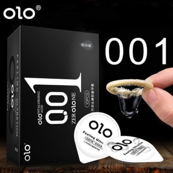 Bao cao su OLO đen, siêu mỏng 0.01mm, hương vani với 5% benzocain kéo dài thời gian