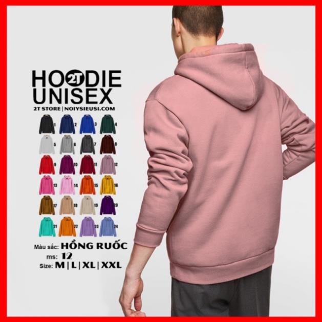 Áo hoodie unisex 2T Store H12 màu hồng ruốc - Áo khoác nỉ bông nón 2 lớp dày dặn chất lượng đẹp 🌺