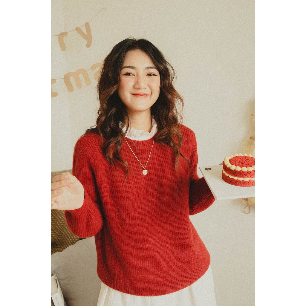 Áo len cổ tròn tay dài có xớ 2 màu LENCLOTHING 8310