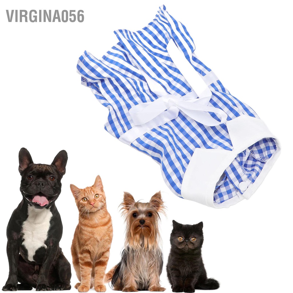 Virgina056 Váy cho thú cưng Mùa hè Kẻ sọc dễ thương Bowknot Ruy băng Đai chống nắng Bảo vệ mèo chó