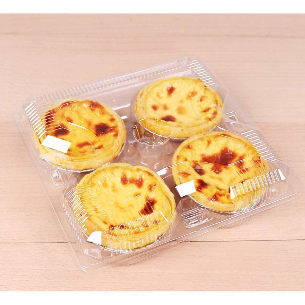 50 hộp FJ311 nhựa trong đựng bánh tart 4 ngăn tròn