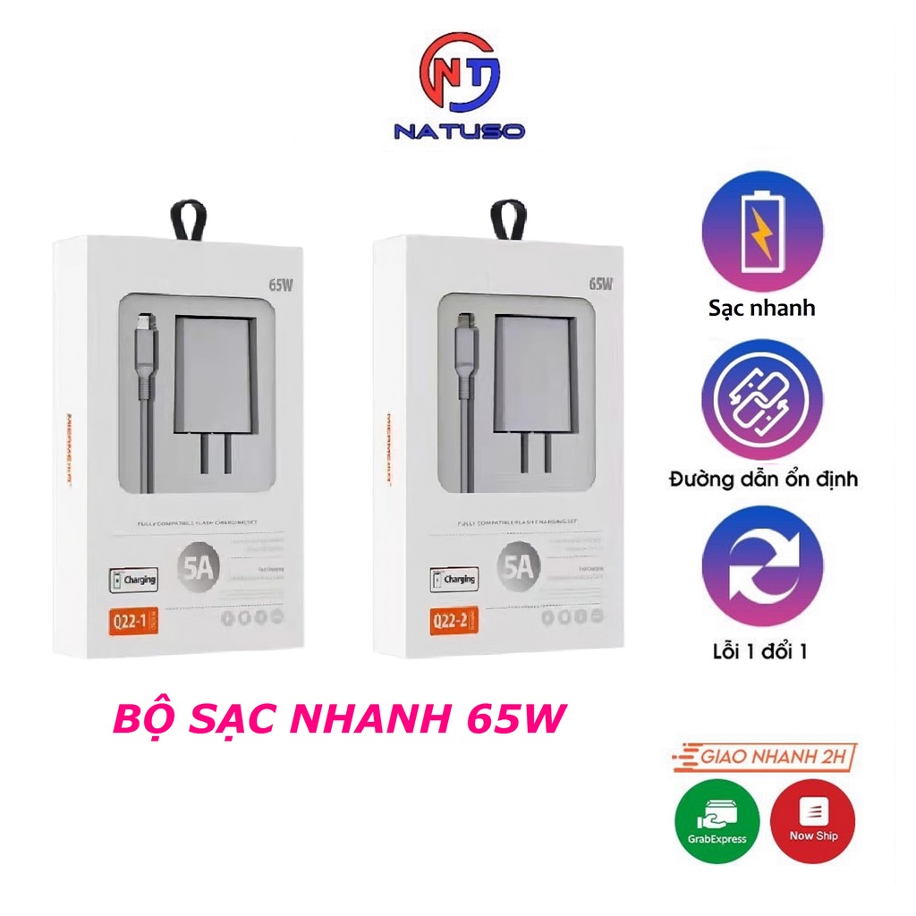Sạc nhanh 65W 5A bộ dây sạc củ sạc cho điện thoại tai nghe bluetooth bảo vệ an toàn cho pin