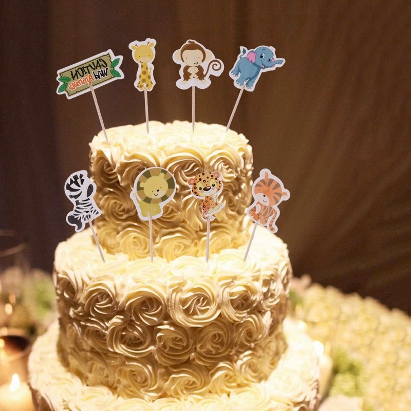 Set 24 Phụ Kiện Trang Trí Bánh Kem Sinh Nhật Hình Sở Thú Hoang Dã Cho Bé