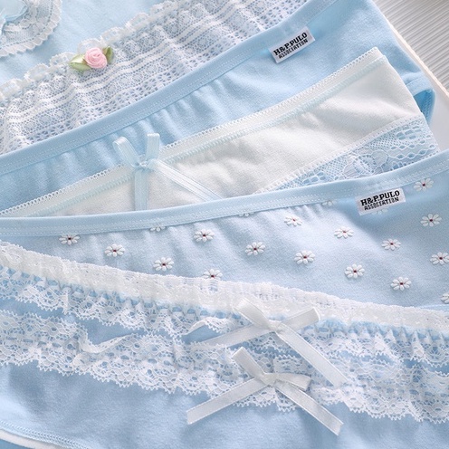 Quần Lót Cotton Màu Xanh Dương Đính Nơ Dễ Thương Phong Cách Nhật Bản Cho Nữ