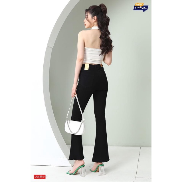 QUẦN BÒ ỐNG LOE hai màu đen trắng cạp cao co giãn 4 chiều-mã bò loe